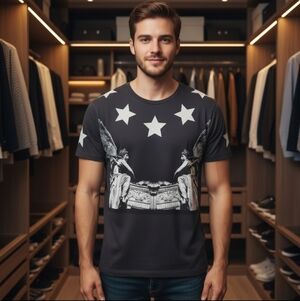 Zara Black and Gray Graphic T-Shirt